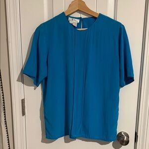 Teal Blue Short-Sleeve Women’s Silk Blouse
